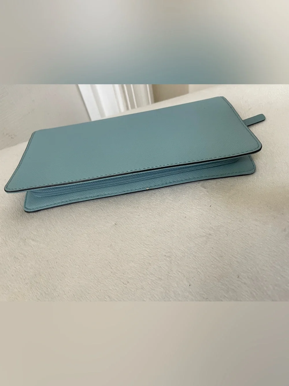 kate spade Light Blue Leather Continental Wallet with Gold Logo